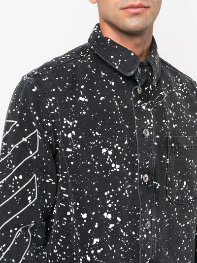 Shop Off-white Diag-stripe Paint-splatter Denim Shirt In Schwarz
