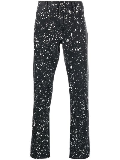Off-white Man Black Skinny Jeans With Paint Effect Print In Schwarz