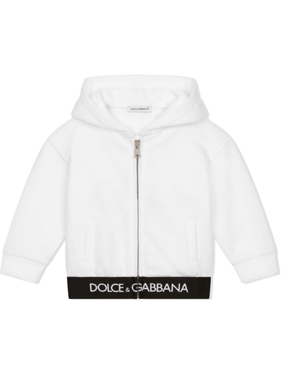 Shop Dolce & Gabbana Logo-underband Zip-up Hoodie In Weiss