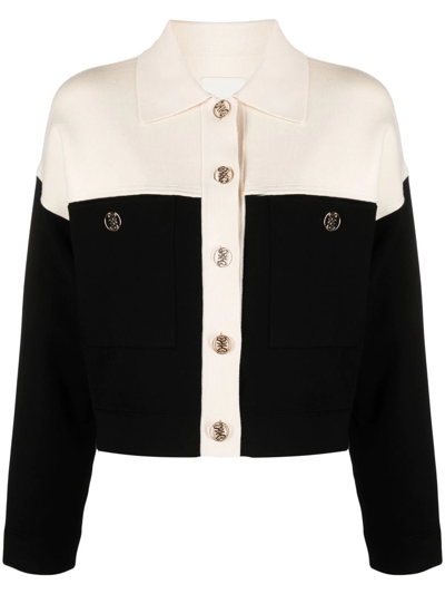 Shop Sandro Two-tone Knit Cardigan In White