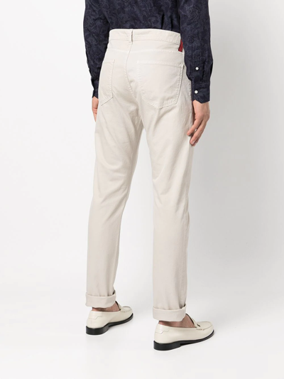 Shop Isaia Contrast-trim Straight Trousers In Nude