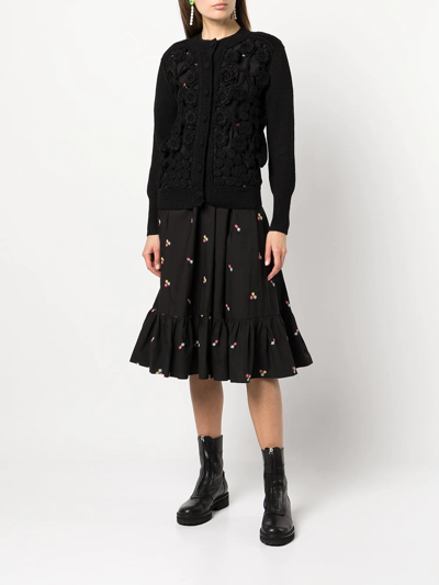 Shop Batsheva Embroidered Semi-sheer Cardigan In Black