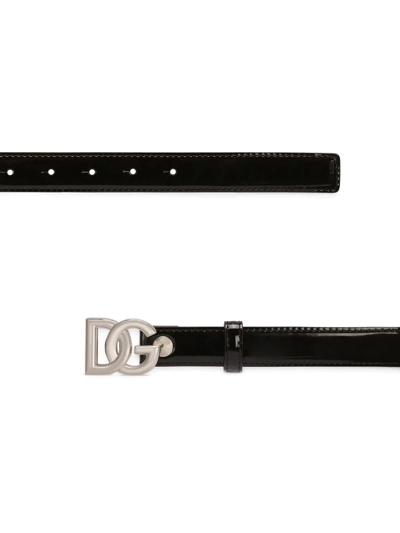 Dolce & Gabbana Logo Buckle Leather Belt In Black
