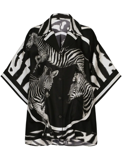 Dolce & Gabbana Zebra Oversized Silk Zebra-print Shirt In Black