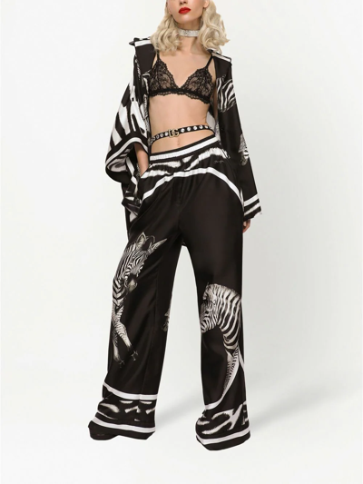 Dolce & Gabbana Zebra Oversized Silk Zebra-print Shirt In Black