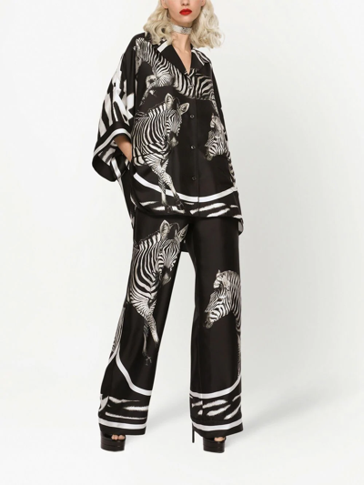 Dolce & Gabbana Zebra Oversized Silk Zebra-print Shirt In Black