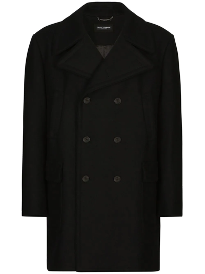 Shop Dolce & Gabbana Double-breasted Wool Peacoat In Black