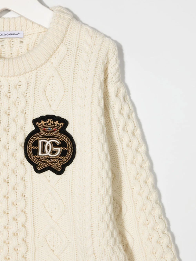 Shop Dolce & Gabbana Logo-patch Cable-knit Jumper In Nude