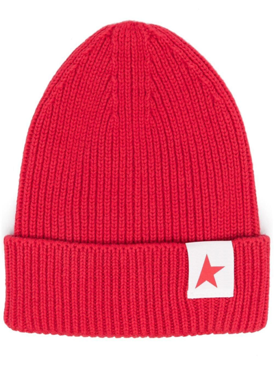 Shop Golden Goose Knitted Logo-patch Beanie In Rot