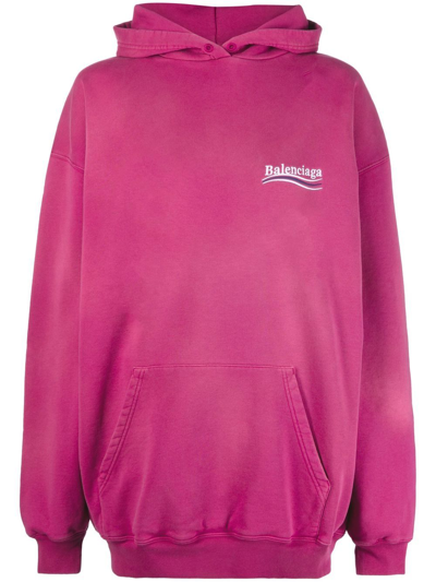 Shop Balenciaga Embroidered Logo Hoodie In Pink