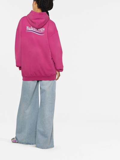 Shop Balenciaga Embroidered Logo Hoodie In Pink