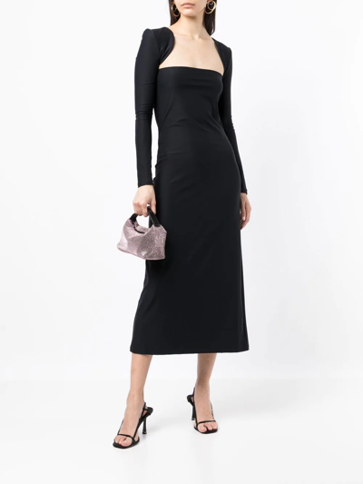 Shop Rokh Square-neck Long-sleeve Midi Dress In Black