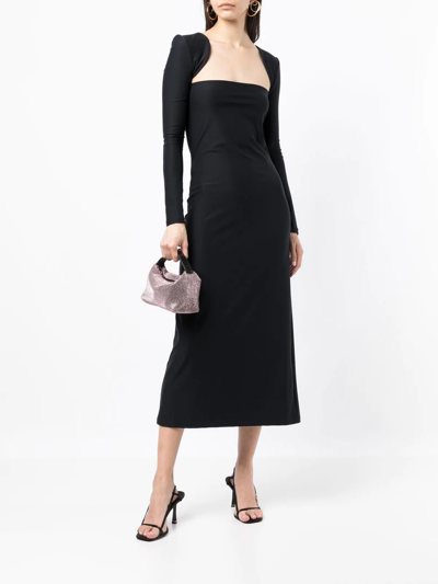 Rokh Square-neck Long-sleeve Midi Dress In Black