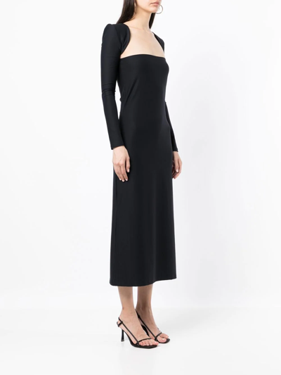 Rokh Square-neck Long-sleeve Midi Dress In Black