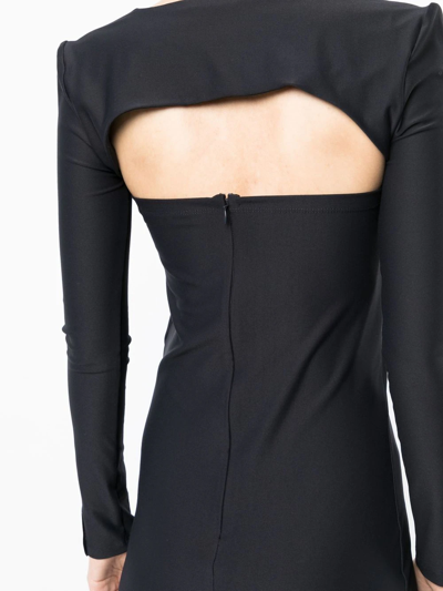 Shop Rokh Square-neck Long-sleeve Midi Dress In Black