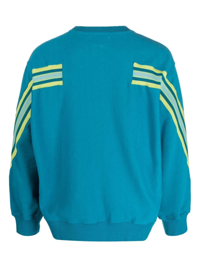 Shop Facetasm Striped Crew-neck Sweatshirt In Blau