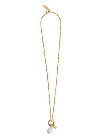 Shop Burberry Pearl-detail Logo-plaque Necklace In Gold