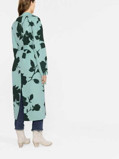 Shop P.a.r.o.s.h Leaf-print Wool Trench Coat In Blue