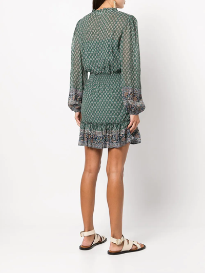 Veronica Beard Destiny Printed Smocked Waist V-neck Mini Dress In Grün