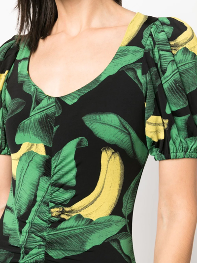 Ganni Printed Drapey Jersey Mini Dress In Black