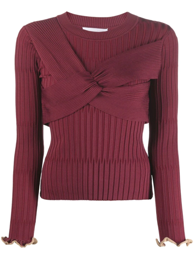 Shop Jonathan Simkhai Twist-detail Ribbed-knit Top In Rot