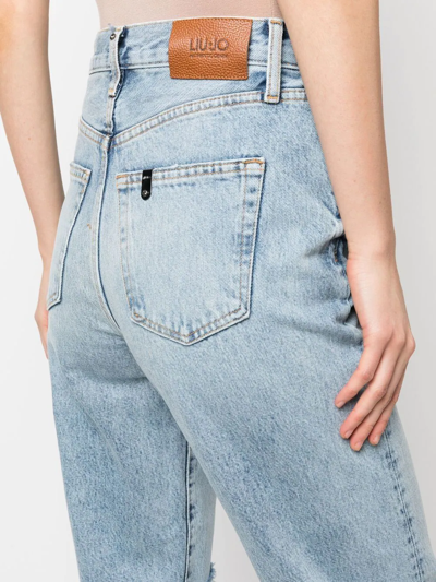 Shop Liu •jo Ripped Straight-leg Jeans In Blau