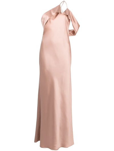 Shop Michelle Mason Bias-cut One-shoulder Gown In Rosa