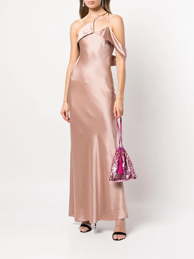 Shop Michelle Mason Bias-cut One-shoulder Gown In Rosa