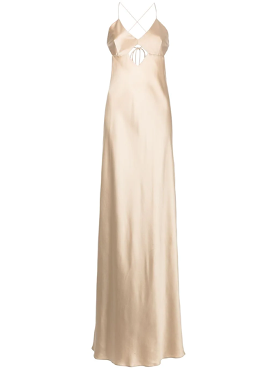 Shop Michelle Mason Cut-out Detail Silk Gown In Gold