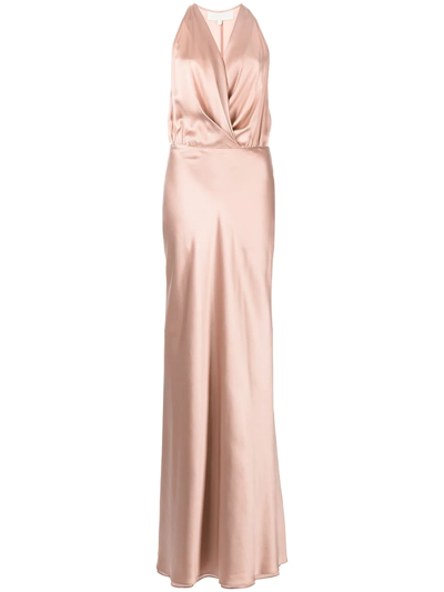 Shop Michelle Mason Draped Halterneck Dress In Rosa