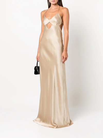 Shop Michelle Mason Cut-out Detail Silk Gown In Gold