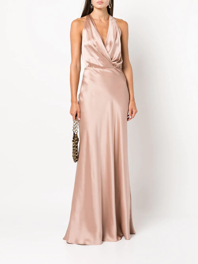 Shop Michelle Mason Draped Halterneck Dress In Rosa