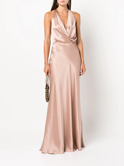 Michelle Mason Draped Halterneck Dress In Rosa