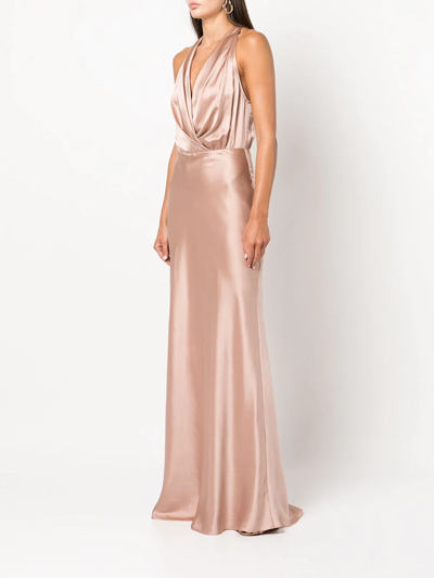 Michelle Mason Draped Halterneck Dress In Rosa