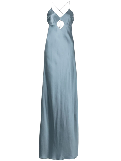 Shop Michelle Mason Cut-out Detail Silk Gown In Blau