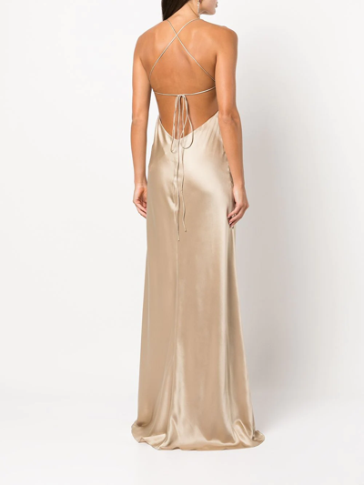 Shop Michelle Mason Cut-out Detail Silk Gown In Gold