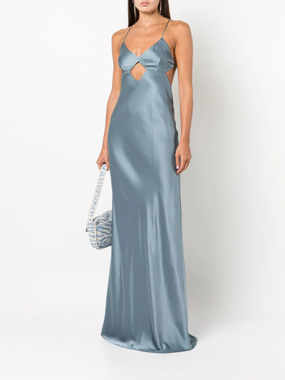 Shop Michelle Mason Cut-out Detail Silk Gown In Blau