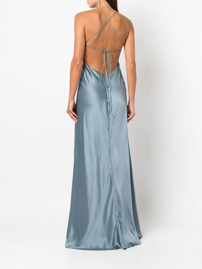 Shop Michelle Mason Cut-out Detail Silk Gown In Blau
