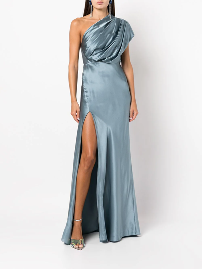 Shop Michelle Mason Asymmetric Open Back Gown In Blau