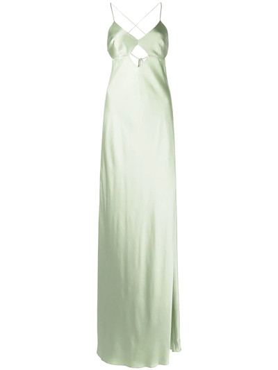 Shop Michelle Mason Cut-out Detail Silk Gown In Grün