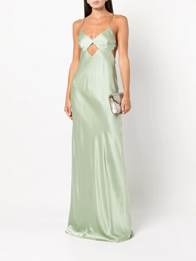 Shop Michelle Mason Cut-out Detail Silk Gown In Grün