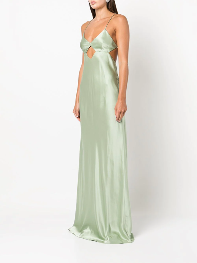 Shop Michelle Mason Cut-out Detail Silk Gown In Grün