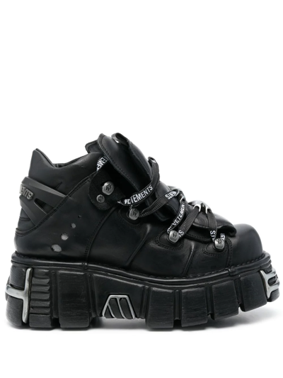 Shop Vetements Panelled Lace-up Chunky Boots In Black