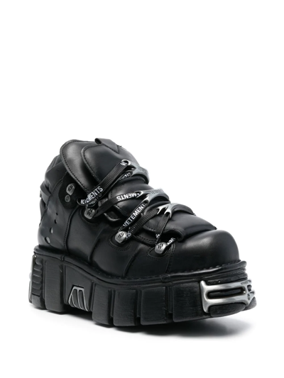 Shop Vetements Panelled Lace-up Chunky Boots In Black