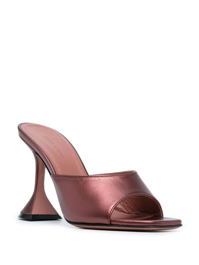 Shop Amina Muaddi Lupita Satin-finish 100mm Mules In Braun