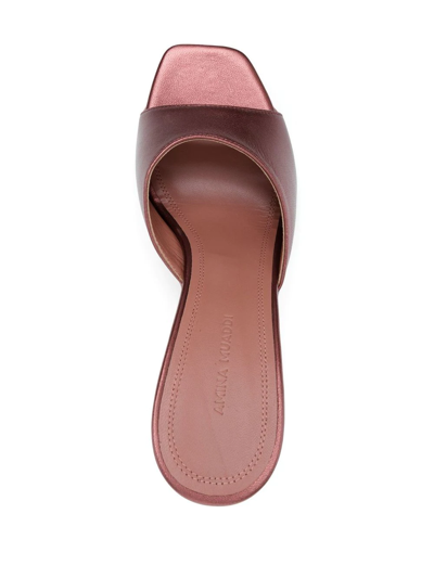 Shop Amina Muaddi Lupita Satin-finish 100mm Mules In Braun