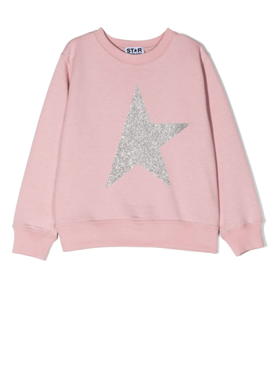 Shop Golden Goose Glitter Star-patch Cotton Sweatshirt In Rosa