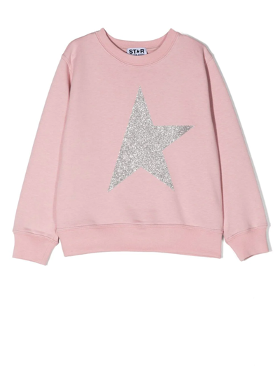 Golden Goose Glitter Star-patch Cotton Sweatshirt In Rosa