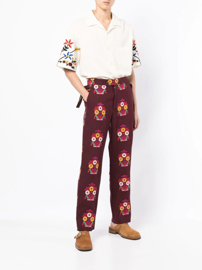 Shop Bode Patterned Tailored Linen Trousers In Rot
