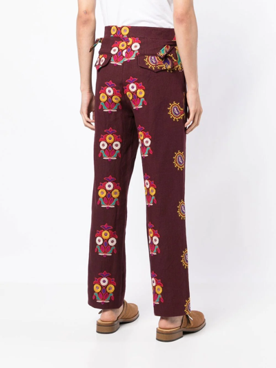 Shop Bode Patterned Tailored Linen Trousers In Rot